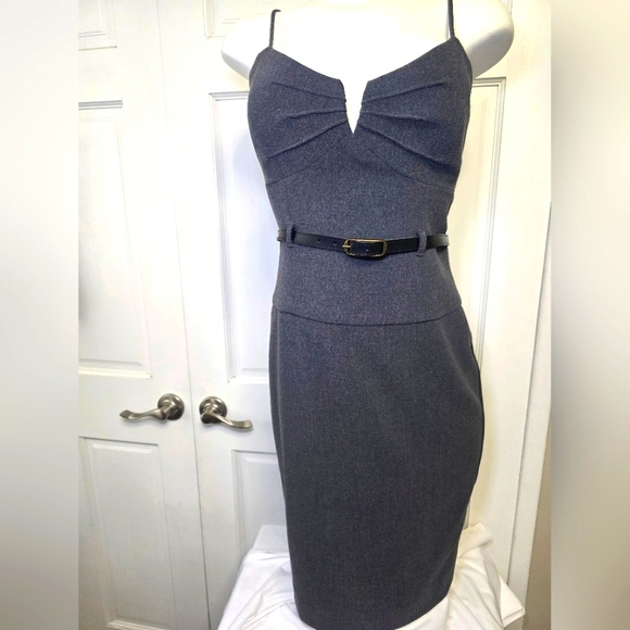 💥Black Halo Jackie O Sheath Belted Classy Elegant Dress Charcoal Gray- Size 6 - Picture 1 of 12